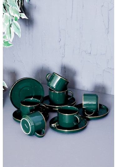 Modern Porselen 12 Parça 6 Kişilik Nescafe Fincan Takımı - Yeşil