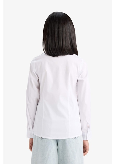 Defacto Kız Çocuk Okula Dönüş Slim Fit Dar Kesim Bengalin Uzun Kollu Gömlek K9023a625auwt34 Beyaz