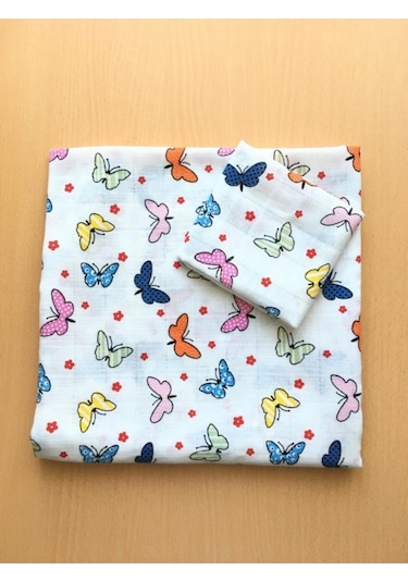 Müslin %100 Organik Pamuk Kumaş Örtü Battaniye 100x100cm+ Ağız Mendili Hediyeli Beyaz Beyaz