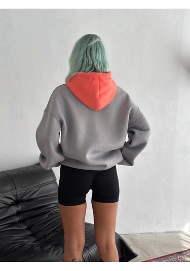 W Nakış İşlemeli Kapüşonlu Sweatshirt - Mavi Mavi