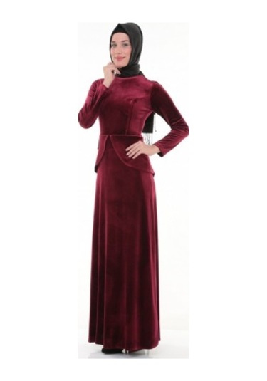 Nidya Moda Büyük Beden Elbise-4044B Bordo