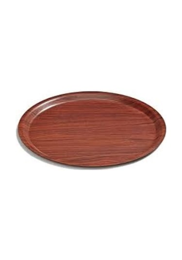 Ahşap Desenli Kaymaz Kaydırmaz Yuvarlak Tepsi 43 CM