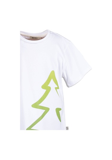 Erkek Çocuk Beyaz Organik Ağaç Baskılı T-shirt 001