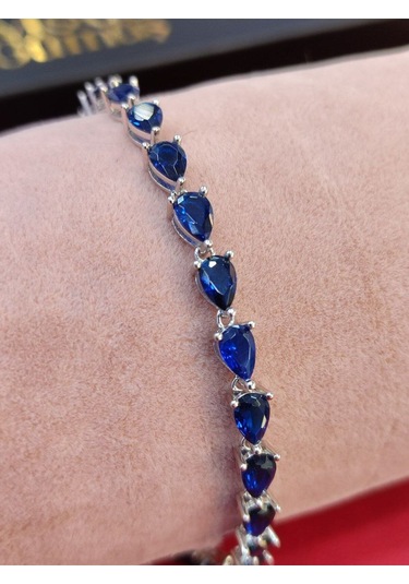 Modagümüşevi 925 Ayar Gümüş Safir Zirkon Taşlı Su Yolu Kadın Bileklik