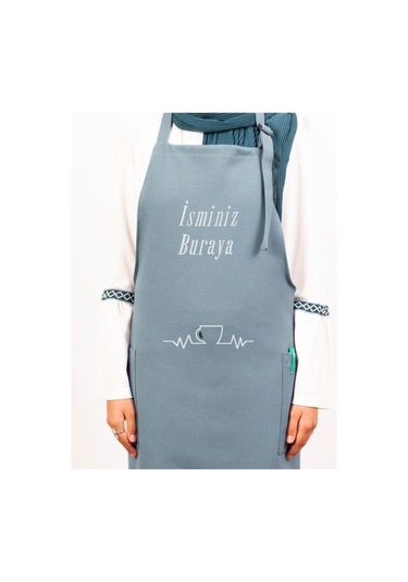 Mutfak Önlüğü Kişiye Ve İsme Özel Nakışlı Mutfak Önlüğü Fincan Farklı Renkler Mavi