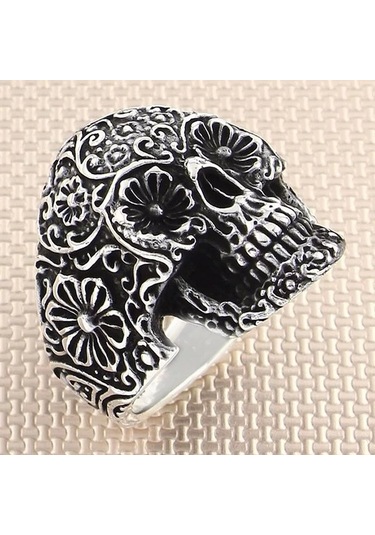 İpek Silver 925 Ayar Gümüş Kuru Kafa Motifli Taşsız Usta İşi Erkek Yüzük
