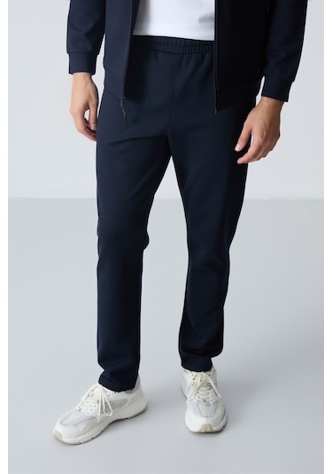 Tommy Life Lacivert Dik Yaka Çift Renk Rahat Form Klasik Paça Erkek Eşofman Takımı - 85113 Lacivert