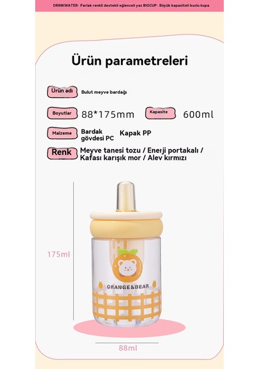 Karikatür Bulut Meyveli Plastik Bardak Mor