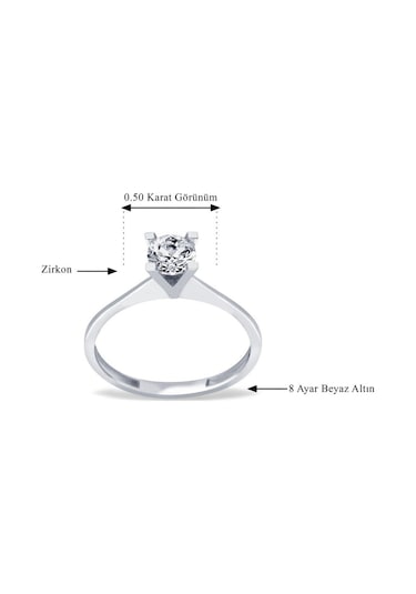 Diamond Line - Gülaylar - Beyaz Altın 8 Ayar Tektaş Yüzük