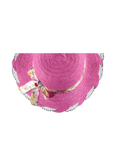 Kız Çocuk Hasır Fötr Plaj Şapka Renli Şık Şapka 8/12 Yaş Fuşya