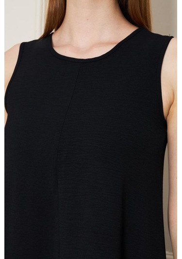 Kadın Sıfır Kol Aerobin Kumaş A Kesim Yırtmaçlı Maxi Yazlık Elbise 3760330 Siyah