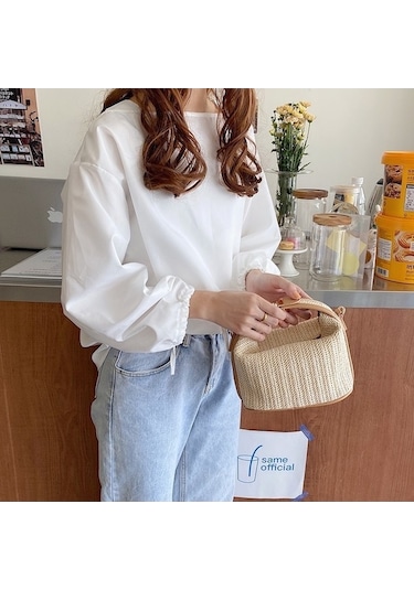 Shidai888 Hasır Dokuma Küçük Casual Kadın El Çantası Bej