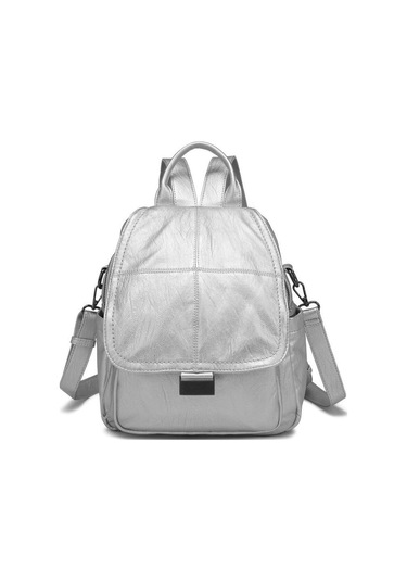 Yıkama Deri Sırt Askılı Kadın Çantası 21-k Barcelona 1908 Platin