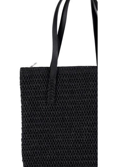 Hasır Örgü Model Kadın Çanta Şık Tasarım Hasır Çanta Siyah