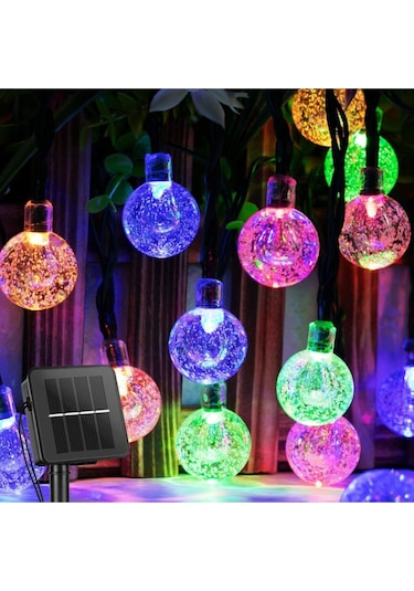 Güneş Enerjili 7 M 50 Led Rgb Çok Renkli Kristal Top Solar Bahçe Aydınlatması Led Lamba