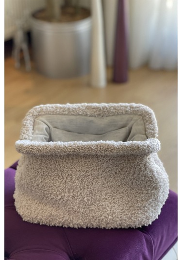 El Yapımı Ekru Renk Teddy Yün Örgü El Çantası Ekru