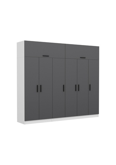 Minar Kale 6 Kapaklı 2 Çekmeceli Dolap Ve Yüklük Beyaz Antrasit 255cm