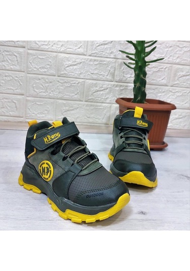 M.p One 3139 Haki - Sarı Fuspetli Cırtlı İçi Polar Erkek Çocuk Bot 001