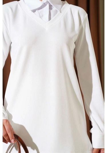 Biçomi Gömlek Yaka Fitilli Salaş İkili Takım Beyaz T4300 Beyaz