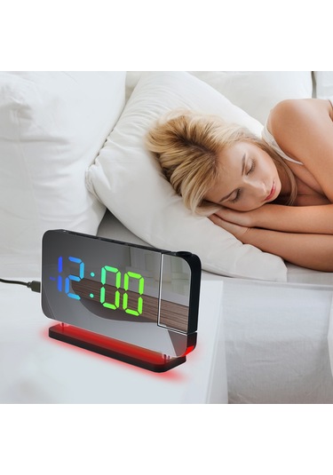 Padalink Siyah Rgb Led Işıklandırmalı Ev Dekorasyon Saati, Renkli Gece Lambası Ve Saat Projeksiyonu Fonksiyonlu Ev Aletleri Diğer