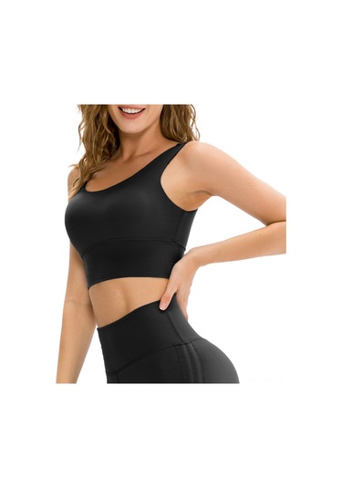 Kosona Kadınlar İçin Spor Büstiyeri, Yuvarlak Yaka U-üstü, Büst Padli, Yoga Giyimi, Siyah, Avrupa Bedeni 6/m