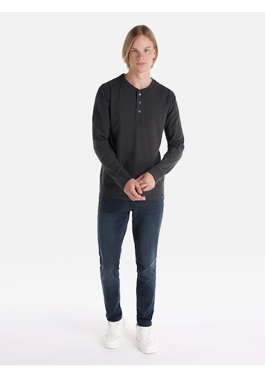 Colins Slim Fit Düğmeli Yaka Basic Antrasit Erkek Uzun Kol Tişört Cl1065875 Antrasit