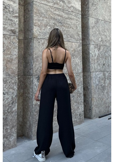 Keten Karışımlı Bol Kesin Pantolon