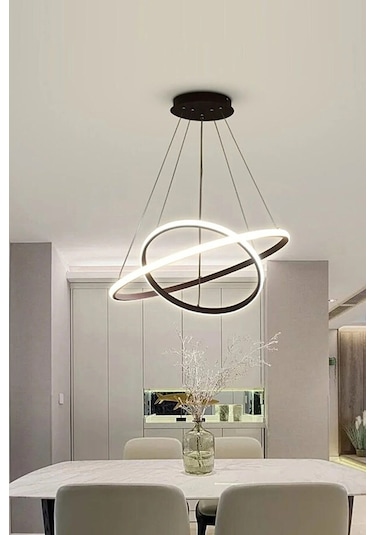 Sonya Modern Tasarım Yatak Odası - Salon - Mutfak Siyah Renk Beyaz Ledli 2 Li Led Avize Siyah