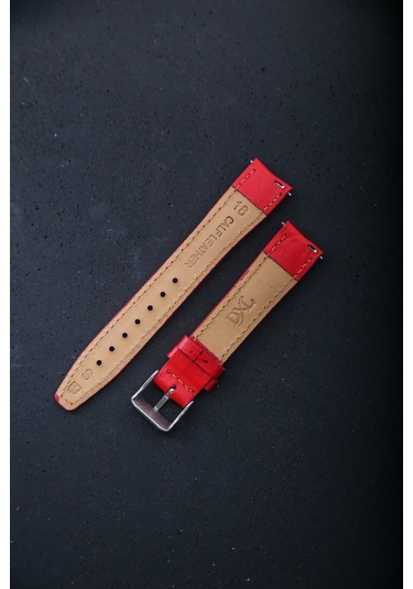 Hakiki Deri 18mm Akıllı Pimli Saat Kordonu Kırmızı