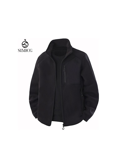 Erkekler İçin Yeni Dik Yakalı Kalınlaştırılmış Dış Mekan Sıcak Polar Ceket Siyah