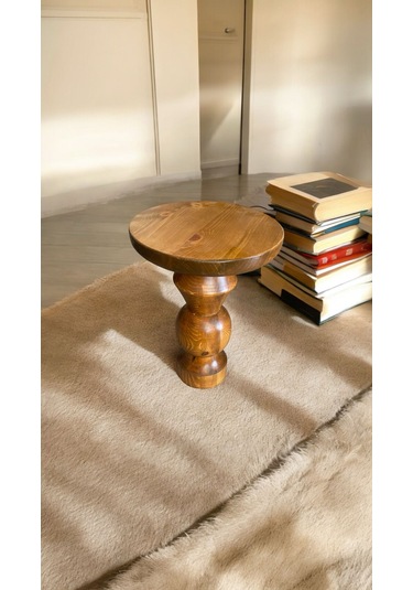 Wooden Ahşap Tekli Mantar Yan Sehpa Modern Tik Ağacı Renk Fiskos