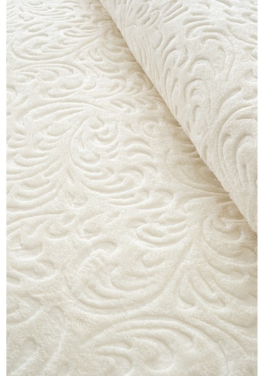 Jakarlı Kadife Dokulu Çift Kişilik Kalın Battaniye Yumuşak, Sıcak Ve Şık Yatak Örtüsü - Krem Krem Krem