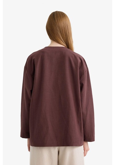 Defacto Regular Fit V Yaka Keten Karışımlı Kimono F7958ax25aubn328 Kahve