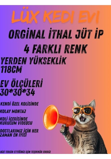 Pribor Üç Katlı Yuvalı Lüx Kedi Tırmalama Platformu Ve Kedi Oyun Evi Beyaz 118 Cm