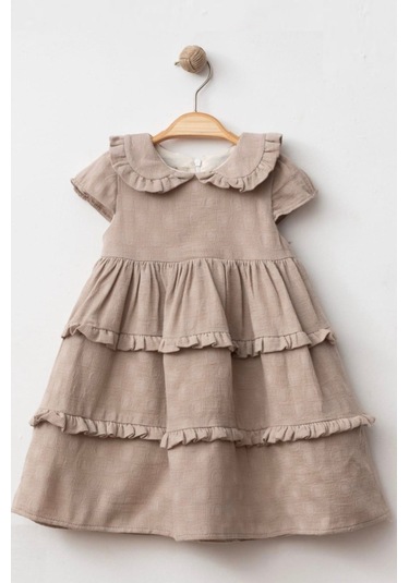 Baby Corner Bebe Yaka Fırfırlı Kız Bebek Elbise Kahverengi