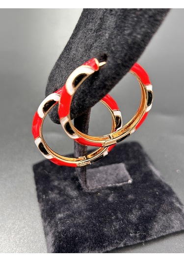 Çelik Kadın Kırmızı Nazarlı Mineli Kadın Halka Küpe Günlük Kırmızı