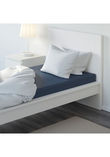 Tek Kişilik Lastikli Çarşaf, Koyu Mavi Renk Ölçü 90x200 cm Pamuklu