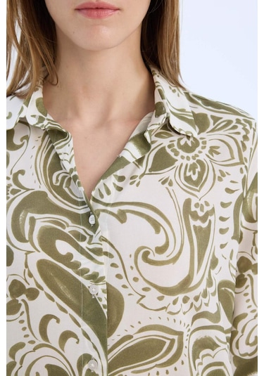 DeFacto Oversize Geniş Kalıp Desenli Uzun Kollu Gömlek Tunik E4347AX25SPKH503