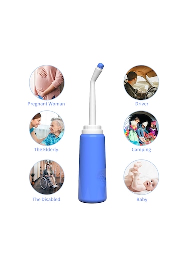 Yuntech01 Mavi 500ml Taşınabilir El Tipi Bidet - 2 Adet Uzun Fön, Seyahat Çantası Ve Toz Kapaklı Hijyen Aleti Mavi