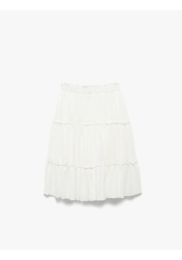 Koton Beli Lastikli Katlı Midi Dantelli Etek Ekru 5skg70101ak Ekru