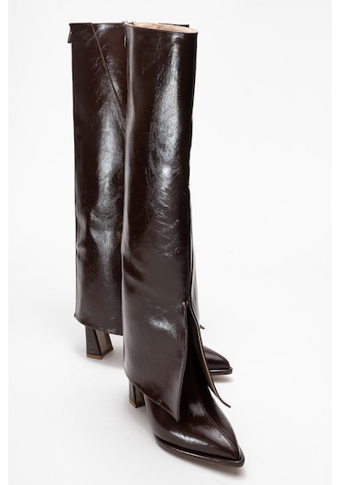 Aja Kahverengi Kadın Kalın Topuklu Çizme Olabilen Bot Kahve