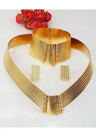 Kadın Altın Kaplama Trabzon Hasır Örgü Takı Seti N11.5795 Altın