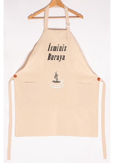 Mutfak Önlüğü Kişiye Ve İsme Özel Nakışlı Mutfak Önlüğü Fincan 02 Farklı Renkler Krem