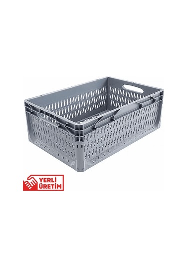 Alpbx Delikli Gri Plastik Kasa 60x40x22 Cm - Sepet 44 Litre