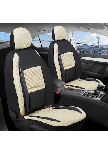Seat İbiza Station Wagon Uyumlu Oto Koltuk Kılıfı Kapitone Alpine Bej Siyah