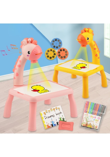 Zürafa Boyama Masası Çizim Tahtası Projektör Yazma Kurulu Masa Sarı