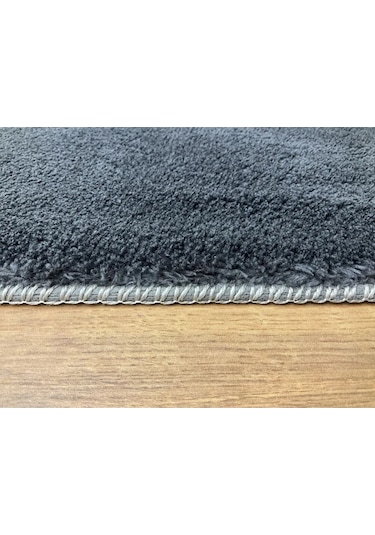 Puffy Gri Oval Örgü Saçaklı Peluş Yumuşacık Yıkanabilir Kaymaz Taban Halı Salon Oturma Odası Antrasit