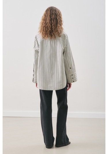 Oversıze Çizgili Gömlek Siyah Çizgi Siyah Çizgi