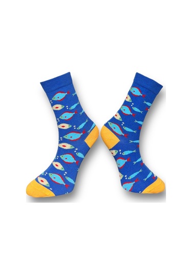 3'lü Unısex Balık Ve Geometrik Tasarımlı Esnek Nem Alabilen Pamuklu Spor Soket Çoraplar Çok Renkli