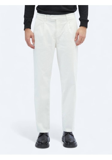 Ekru Dokuma Kadife Casual Pamuk Karışımlı Pantolon Ekru